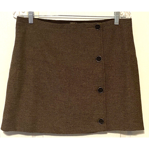 Prana Dresses & Skirts - Prana Women's Nicky Brown Tweed Wool Blend Button Lined Wrap Mini Skirt Size 8